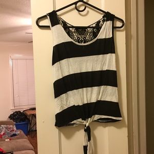 MUST SELL Black/white striped tank w/ tie in front