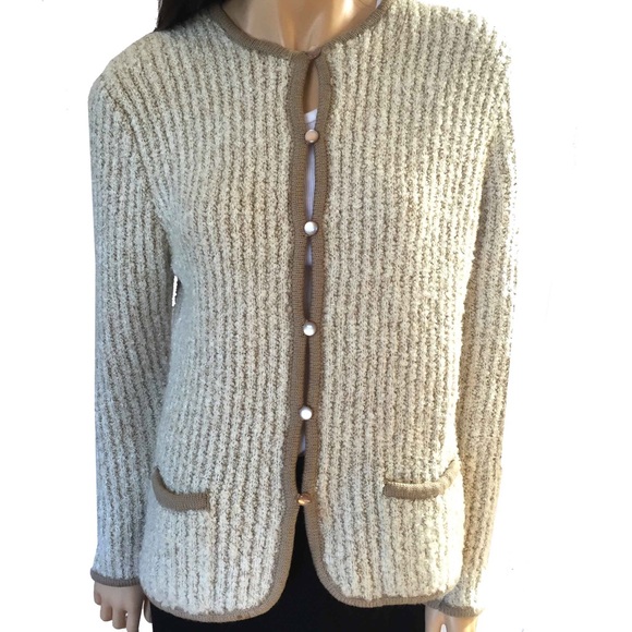 Tweedy knit oatmeal cardigan jacket soft warm - Picture 1 of 2