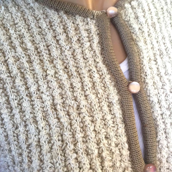 Tweedy knit oatmeal cardigan jacket soft warm - Picture 2 of 2
