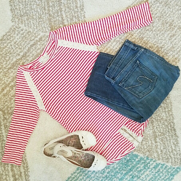 Heart & Hips
 Tops - Baseball Shirt with Crocheted Detail