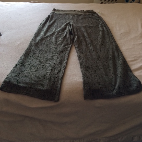 Olive green lace pants.