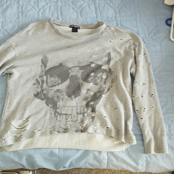 Distressed skull long sleeve shirt