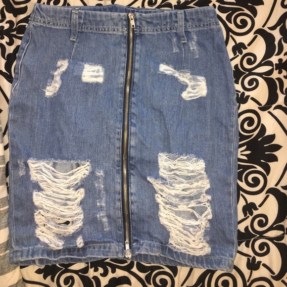 Distress Denim Skirt