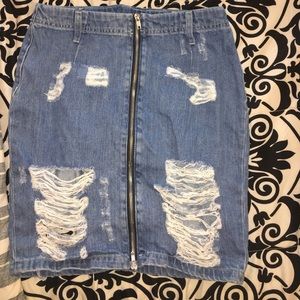 Distress Denim Skirt