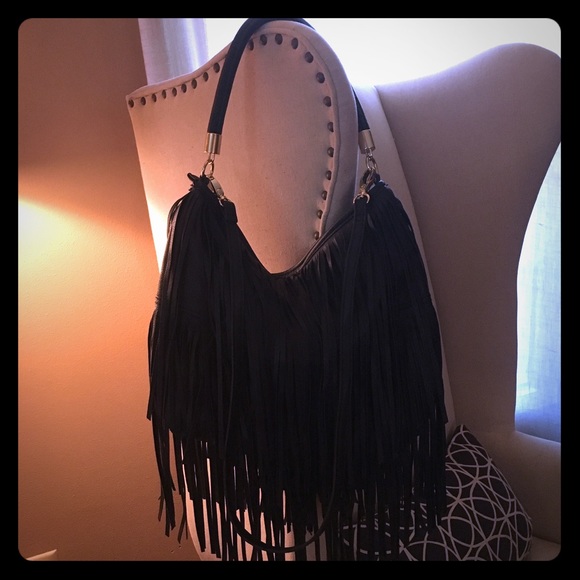 Large black fringe H&M purse