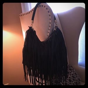 Large black fringe H&M purse