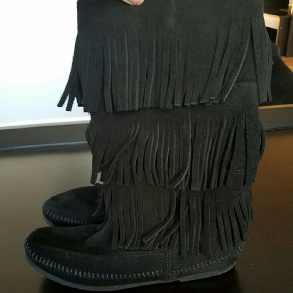 Black Minnetonka Fringe Boots