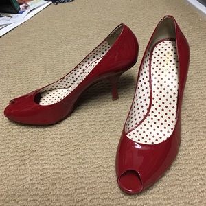 Patent leather red BCBG peep toe heels size 10.