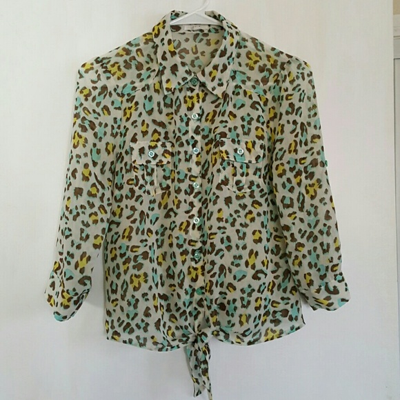 Sheer long-sleeved button down shirt