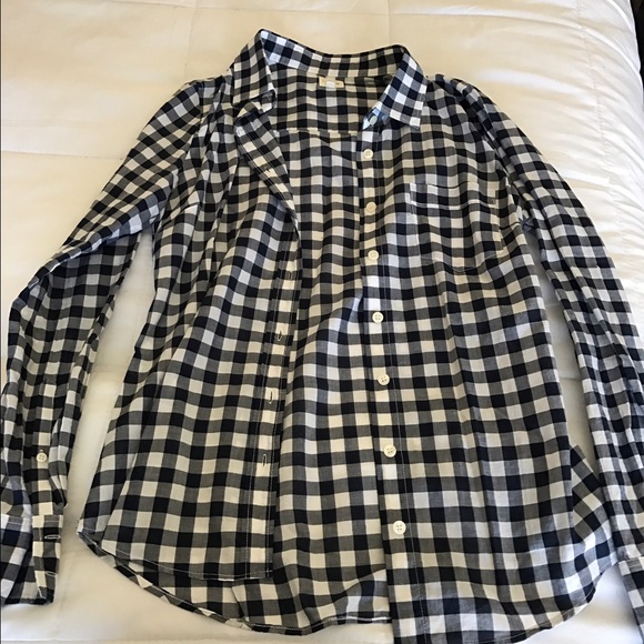 j. crew navy blue gingham button down | size xs