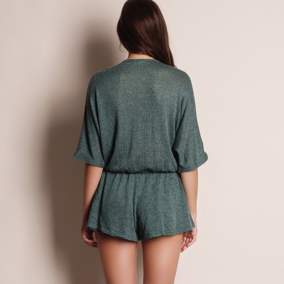 Army Green Knit Kimono Romper - Picture 3 of 4
