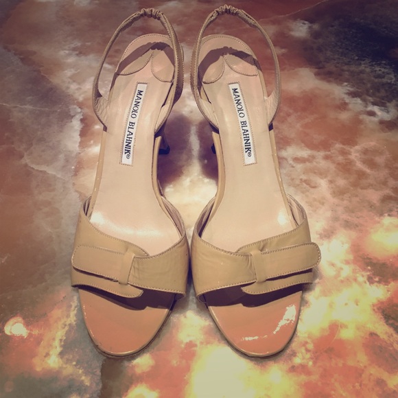 Manolo Blahnik Shoes - Manolo Blahnik patent leather tan slingback heels