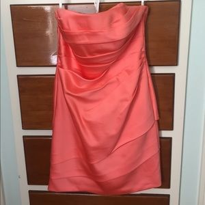 David's Bridal Short Pleated Satin Strapless