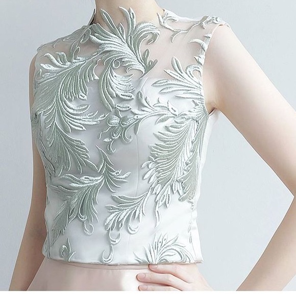 NWOT Satin Crop Top with Silver Embroidery