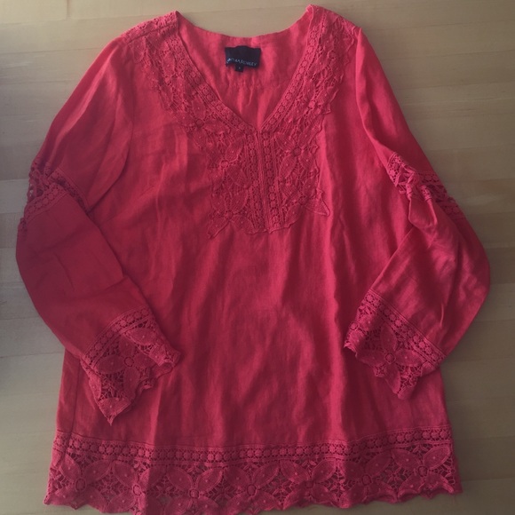 Coral lace woman's top.