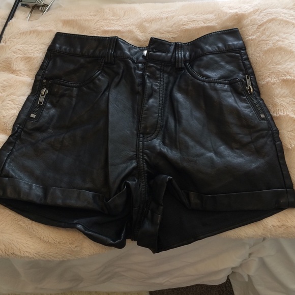 Black leather shorts