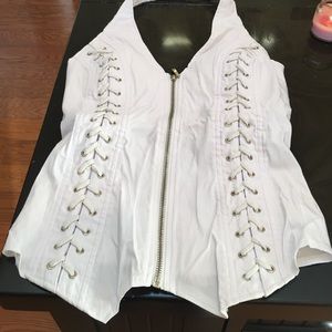 White lace up halter