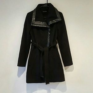 Calvin Klein black peacoat size 2 w/leather trim
