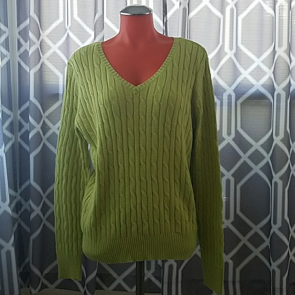 St. John's Bay Sweaters - Bright green cable knit sweater