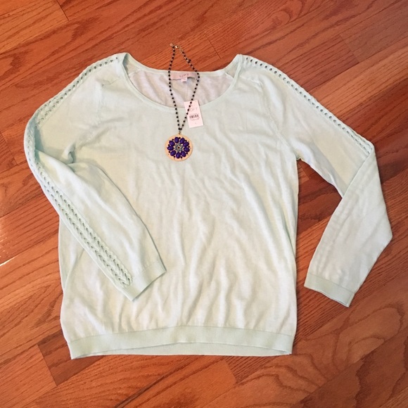 Loft mint peek-a-boo sleeve lightweight sweater