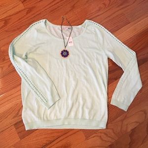 Loft mint peek-a-boo sleeve lightweight sweater