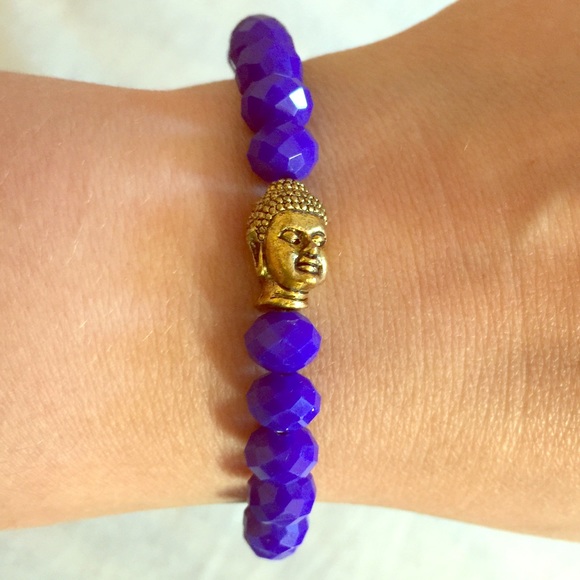 Free People Jewelry - Royal Blue Zen Gold Buddha Beaded Bracelet Yoga