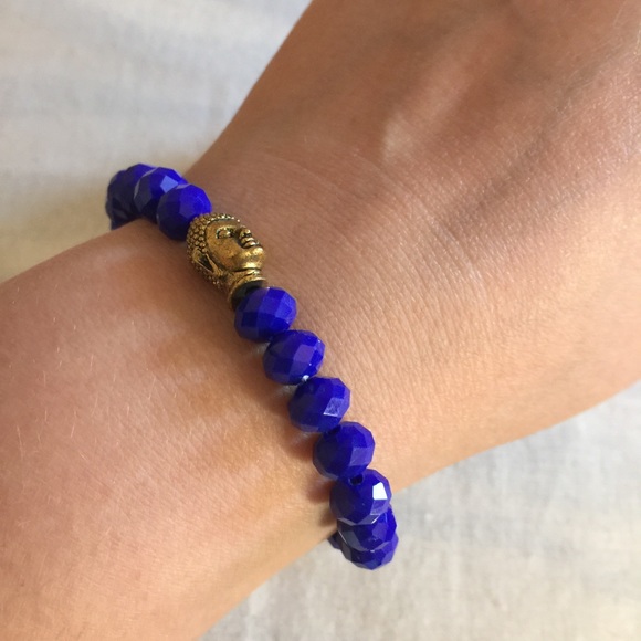 Royal Blue Zen Gold Buddha Beaded Bracelet Yoga - Picture 2 of 4