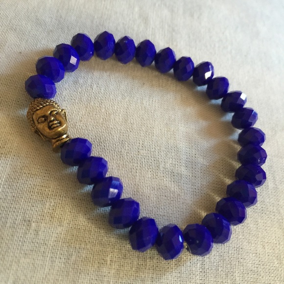 Royal Blue Zen Gold Buddha Beaded Bracelet Yoga - Picture 3 of 4