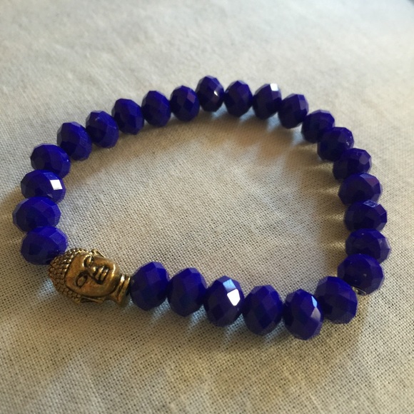 Royal Blue Zen Gold Buddha Beaded Bracelet Yoga - Picture 4 of 4