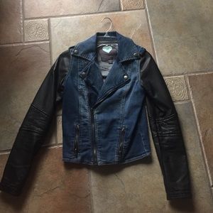 Jean and leather jacket