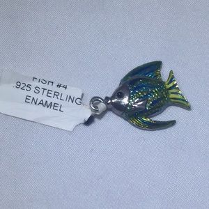 Hand painted Sterling silver fish Enamel pendant