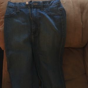 High waisted blue jeans