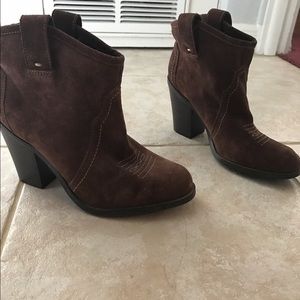 Brown suede cowboy booties
