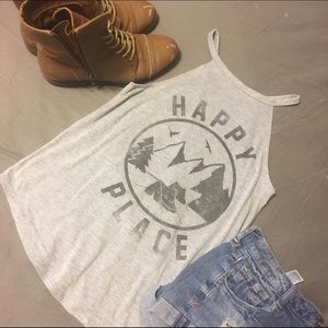 Grey "Happy Place" tank top 🌲