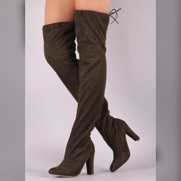 Yulia Knee High Boot | Olive Wood Suede Heel Boot by Sam Edelman Olive you suede stretch boot