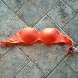Strapless bright orange pushup bra