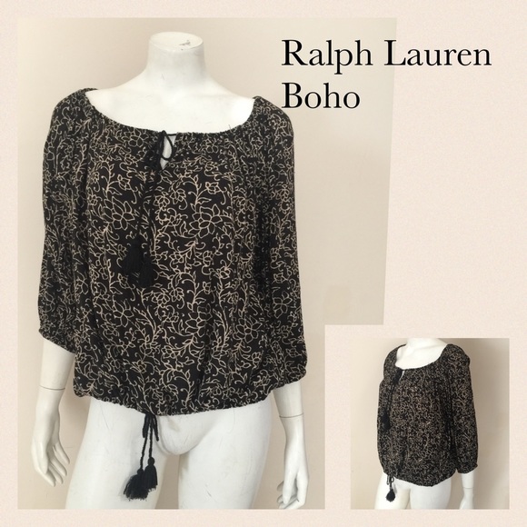 Ralph Lauren Boho Black & Cream Top Size Medium