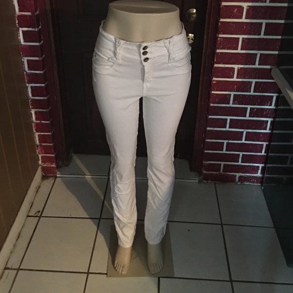 Stretch white jeans.