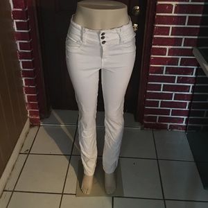 Stretch white jeans.