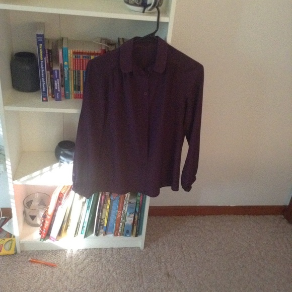 Dark plum women's button up collared shirt