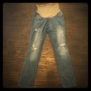 Indigo Blue Destructed Straight Leg Maternity Jean