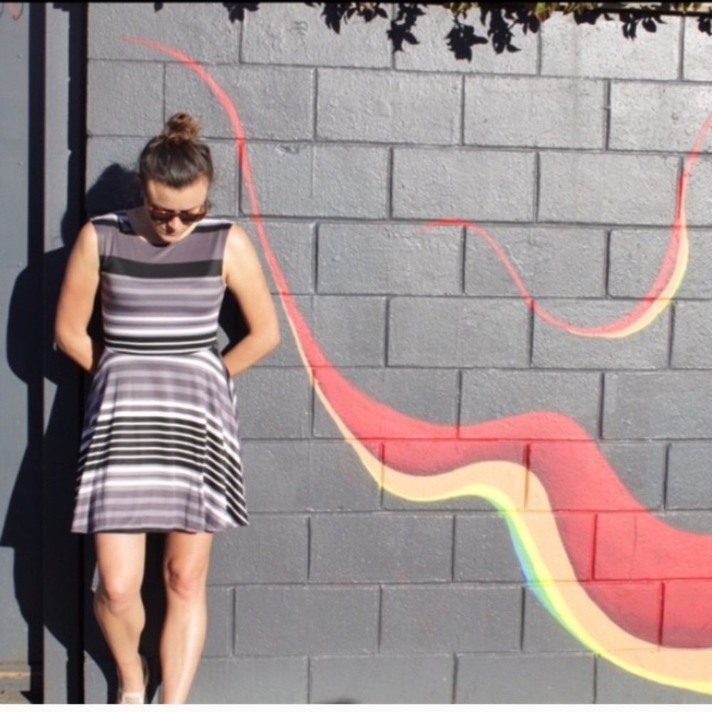 🔅sold🔅Black, gray & white striped dress made USA