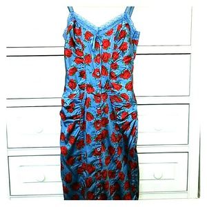 Betsey johnson baby blue & red rose silk dress
