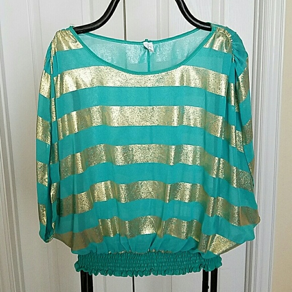 $$ turquoise and gold blouse size L new no tag