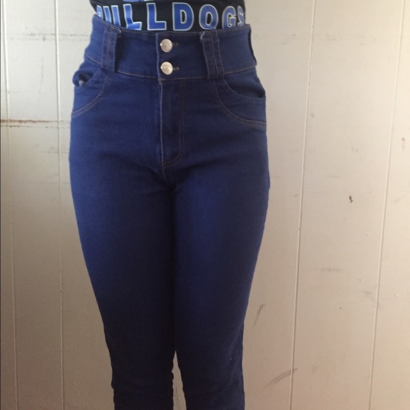 Designer blue high waisted skinny jeans