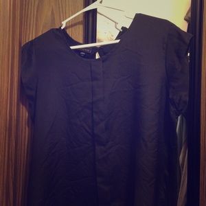 Two tops: one Black and one burgundy work blouses