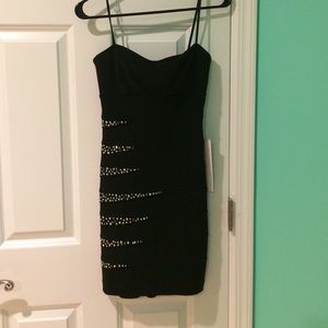 Black strapless mini dress