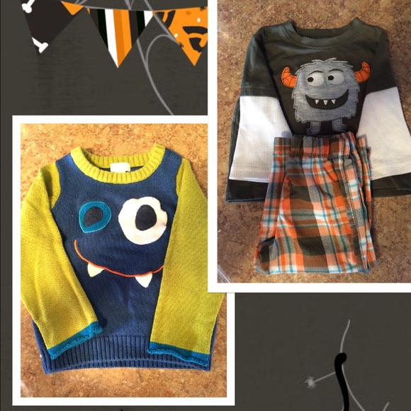 Halloween lot.  Monsters 18-24 mo Pajamas +sweater