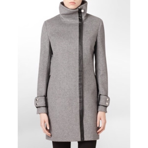 Calvin Klein faux leather trim coat