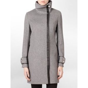 Calvin Klein faux leather trim coat